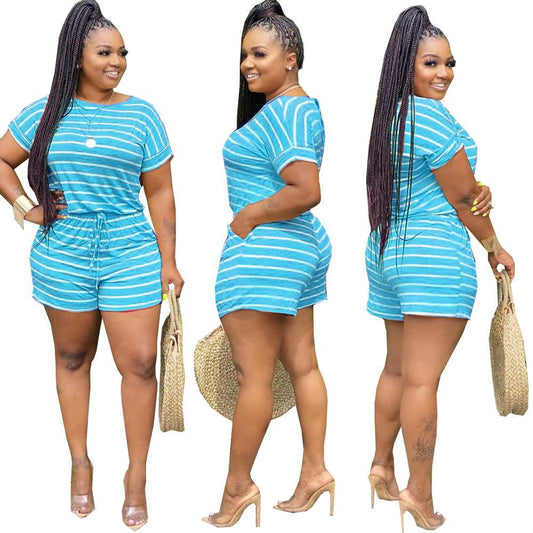 Fashion classic striped bow casual home jumpsuit