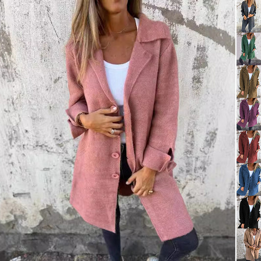 Lapel Single Breasted Cardigan With Pockets Outwear
