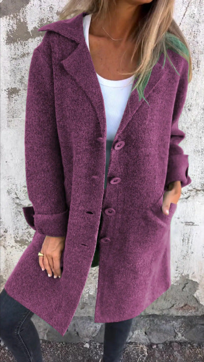 Lapel Single Breasted Cardigan With Pockets Outwear