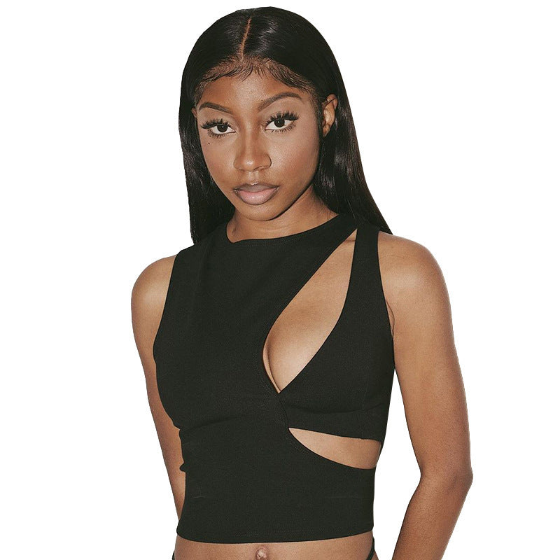 Round Neck Sleeveless Hollow Out Navel Breathable Inner Vest
