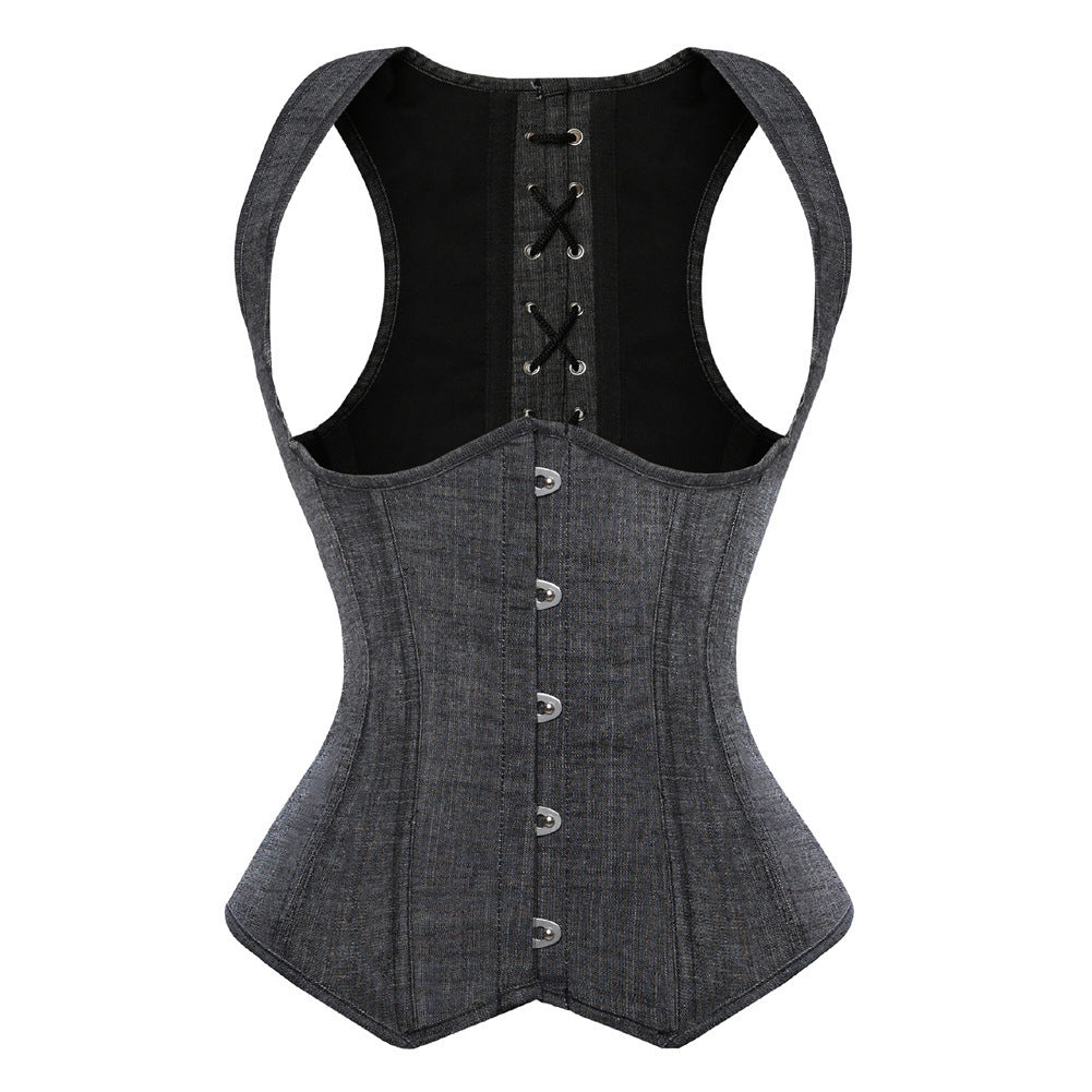 Simple Fashion Gray Denim Court Body Shaping Top