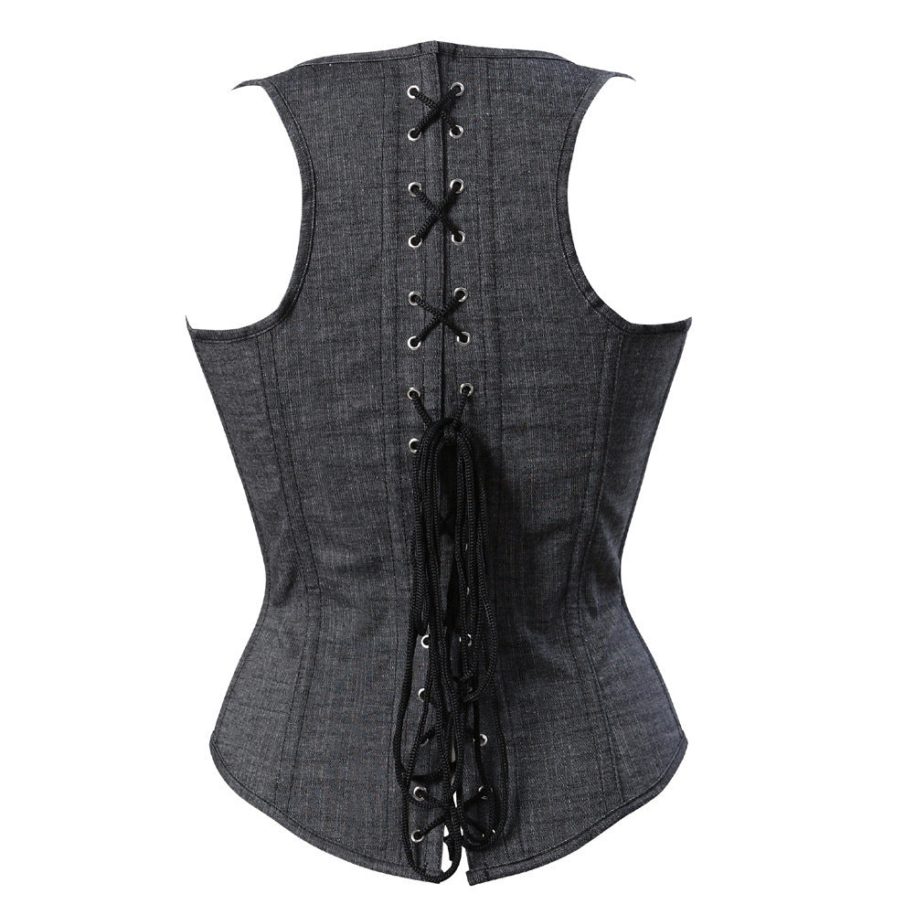 Simple Fashion Gray Denim Court Body Shaping Top