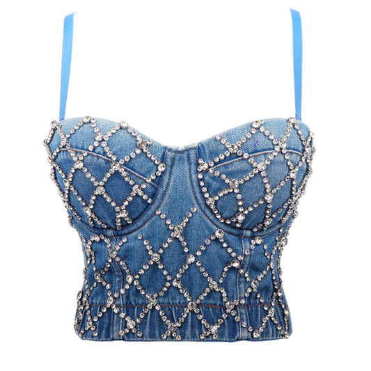 Denim Beaded Tube Top Body Sculpting Costumes