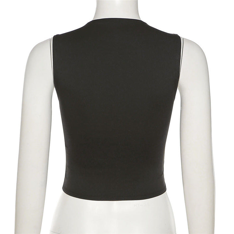 Round Neck Sleeveless Hollow Out Navel Breathable Inner Vest