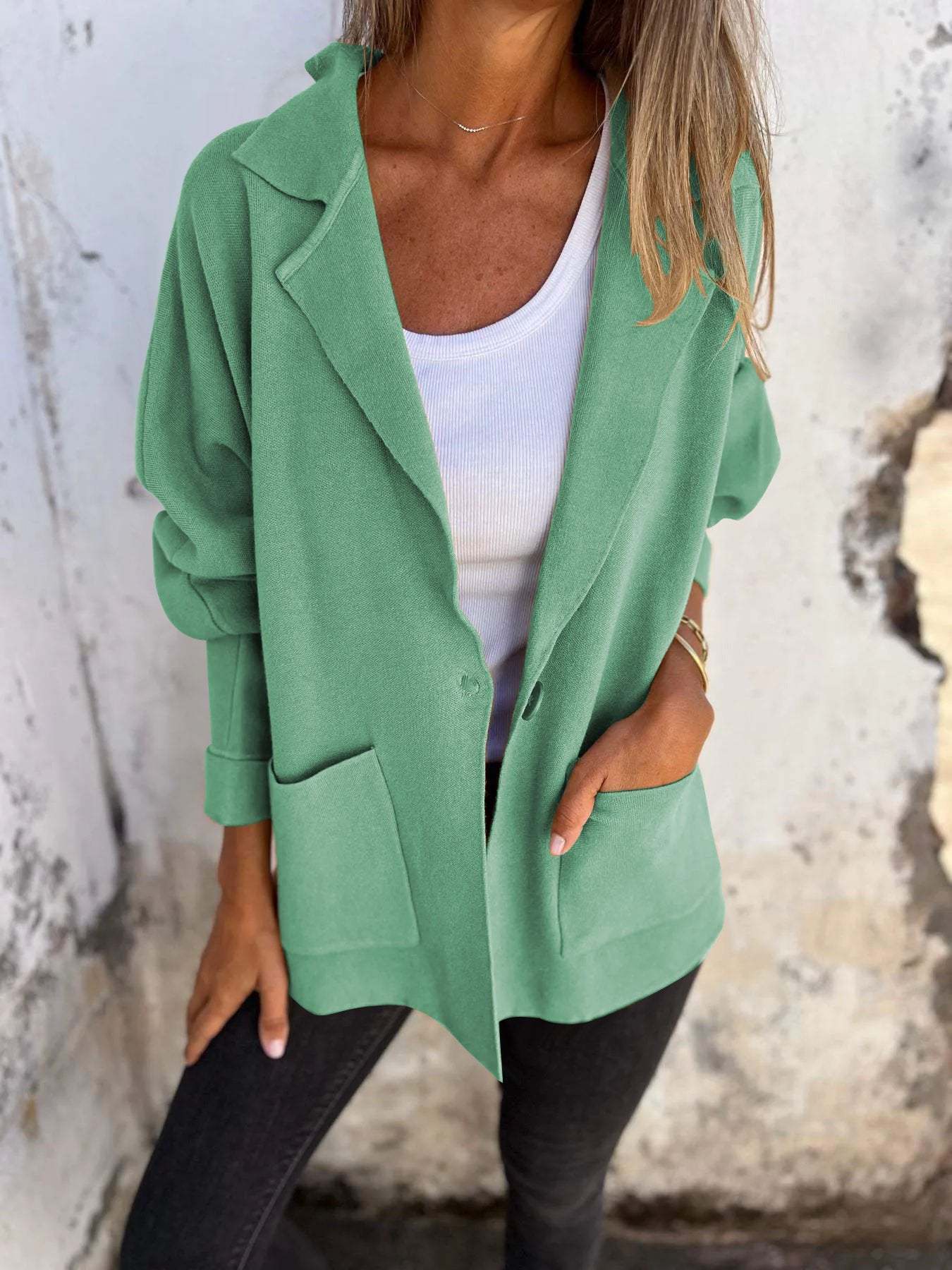 Casual Lapel Jacket With Pockets Fashion Versatile Long Sleeve Outwear