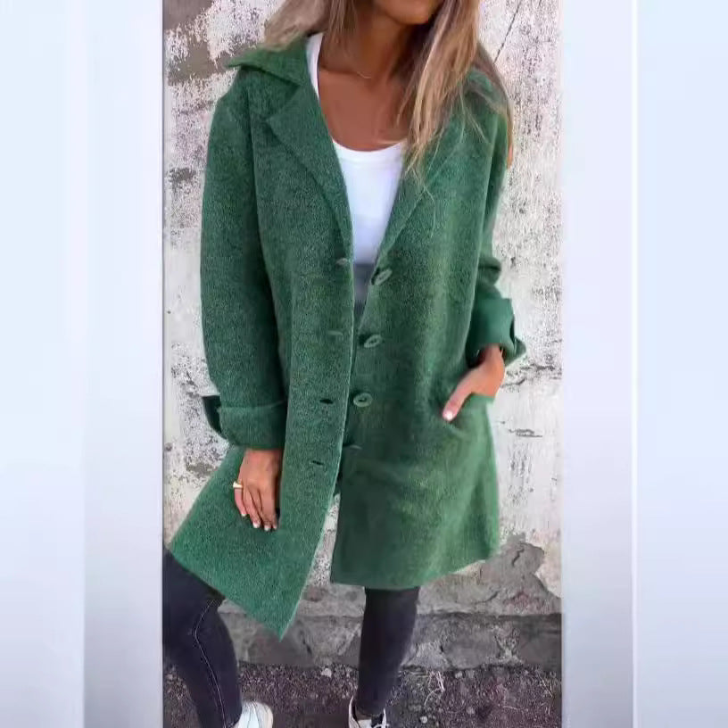 Lapel Single Breasted Cardigan With Pockets Outwear