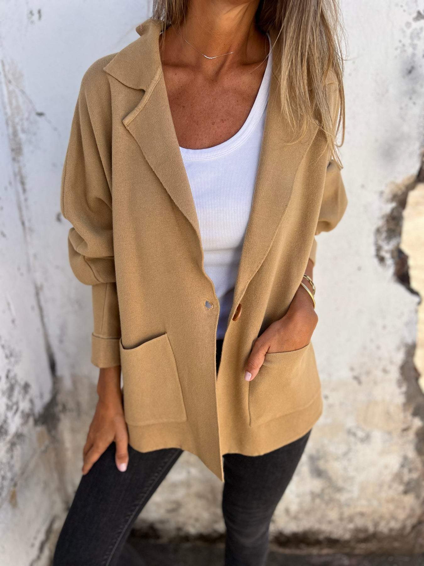 Casual Lapel Jacket With Pockets Fashion Versatile Long Sleeve Outwear