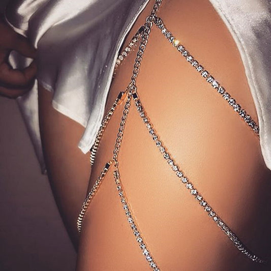 Ladies Multilayer Rhinestone Tassel Leg Chain