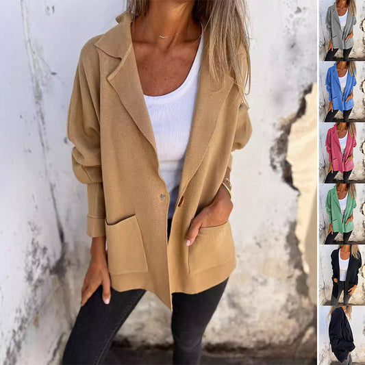 Casual Lapel Jacket With Pockets Fashion Versatile Long Sleeve Outwear
