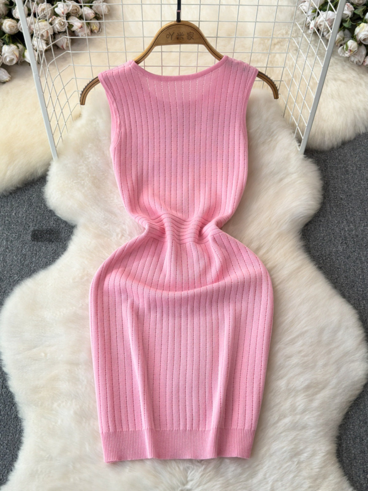 Elegant Inner Match Sleeveless Ice Silk Knitted Dress