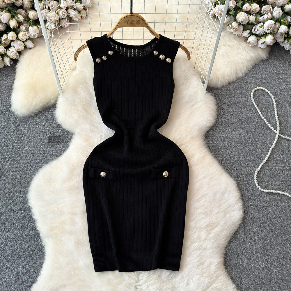 Elegant Inner Match Sleeveless Ice Silk Knitted Dress