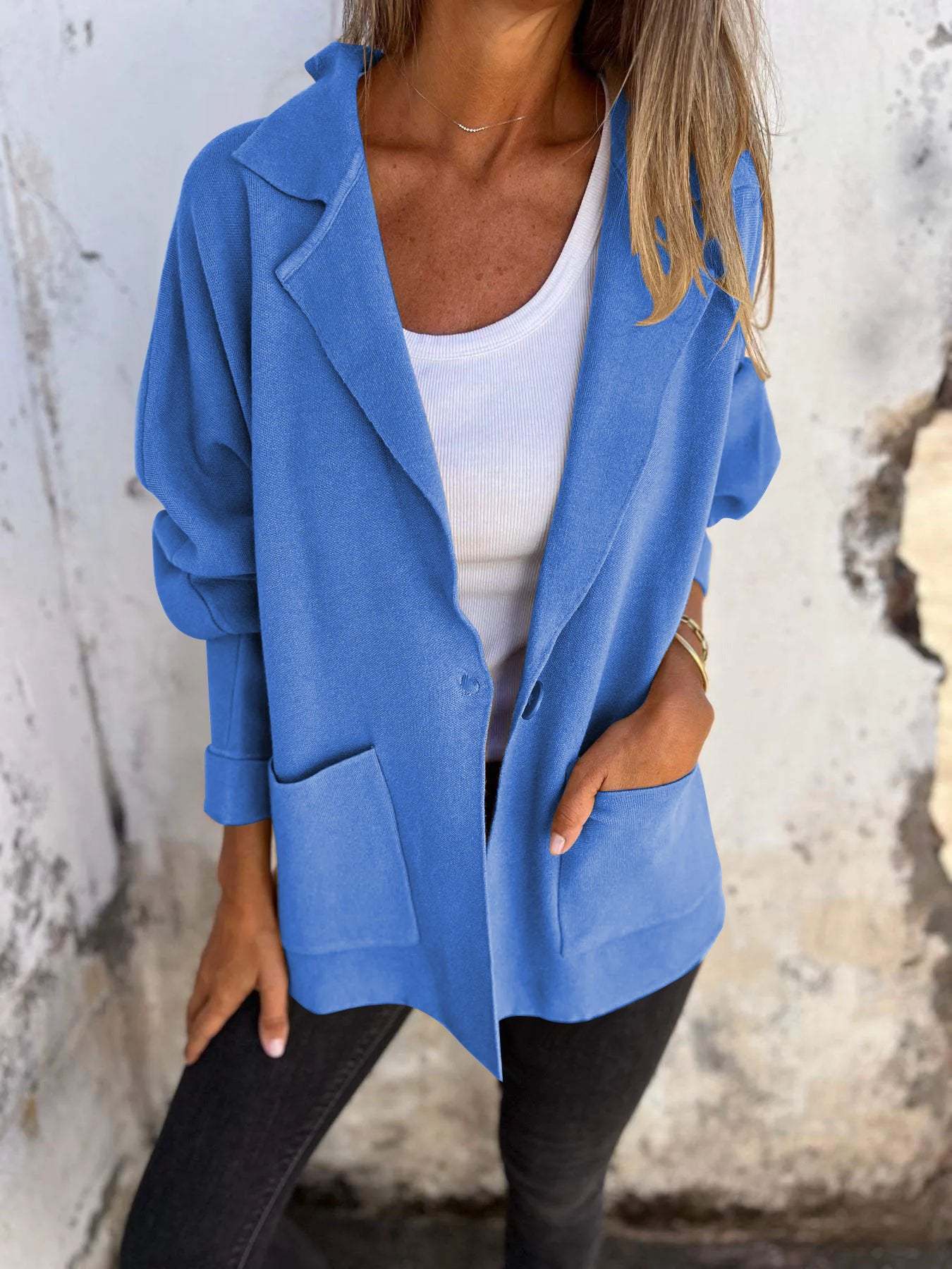 Casual Lapel Jacket With Pockets Fashion Versatile Long Sleeve Outwear
