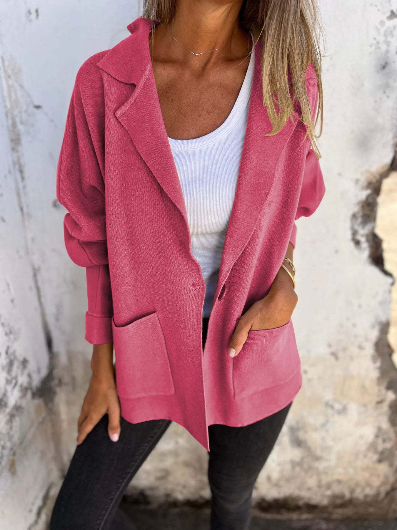 Casual Lapel Jacket With Pockets Fashion Versatile Long Sleeve Outwear