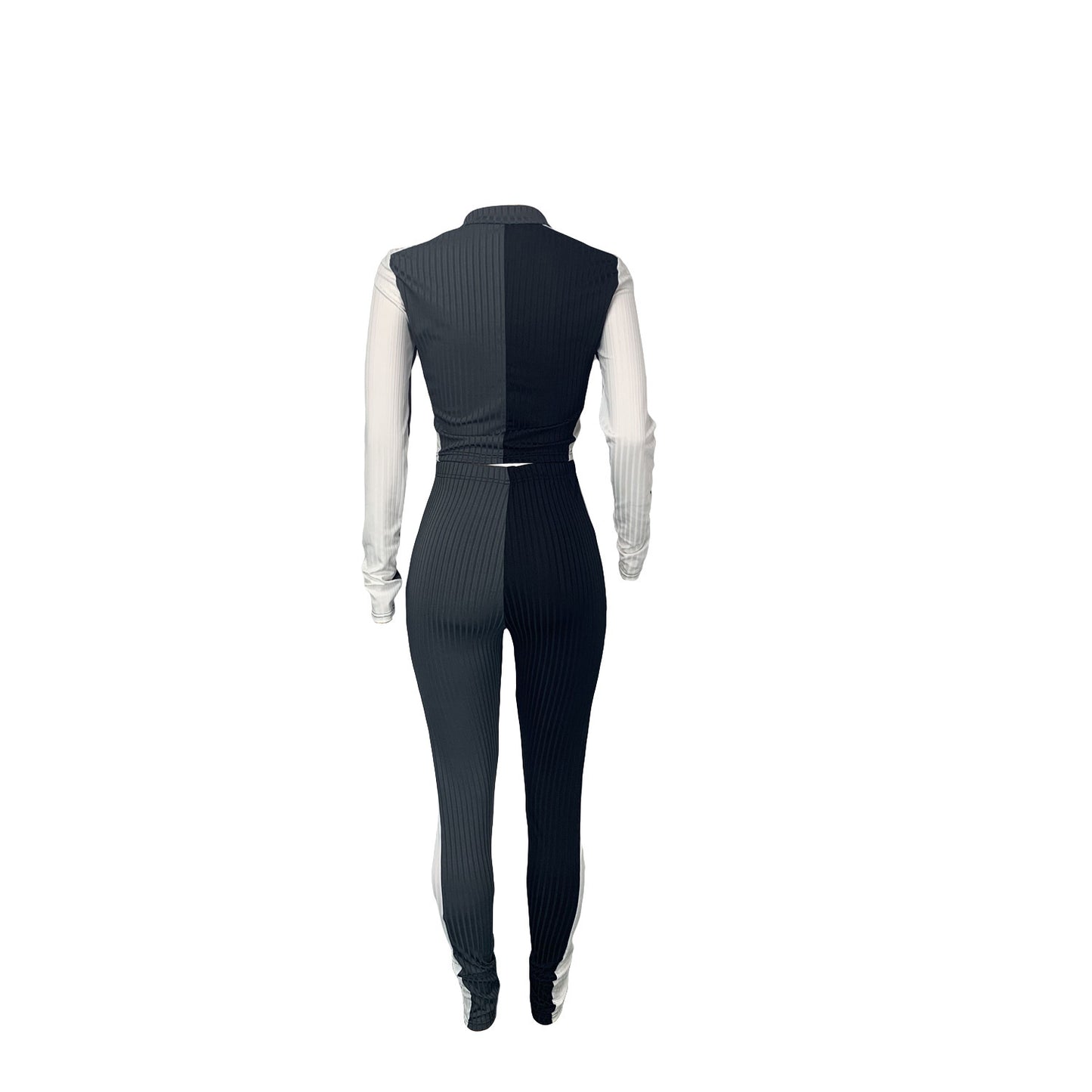 Women's Fashion Casual Three Colors Slim Fit Patchwork Long Sleeve Trousers Suit