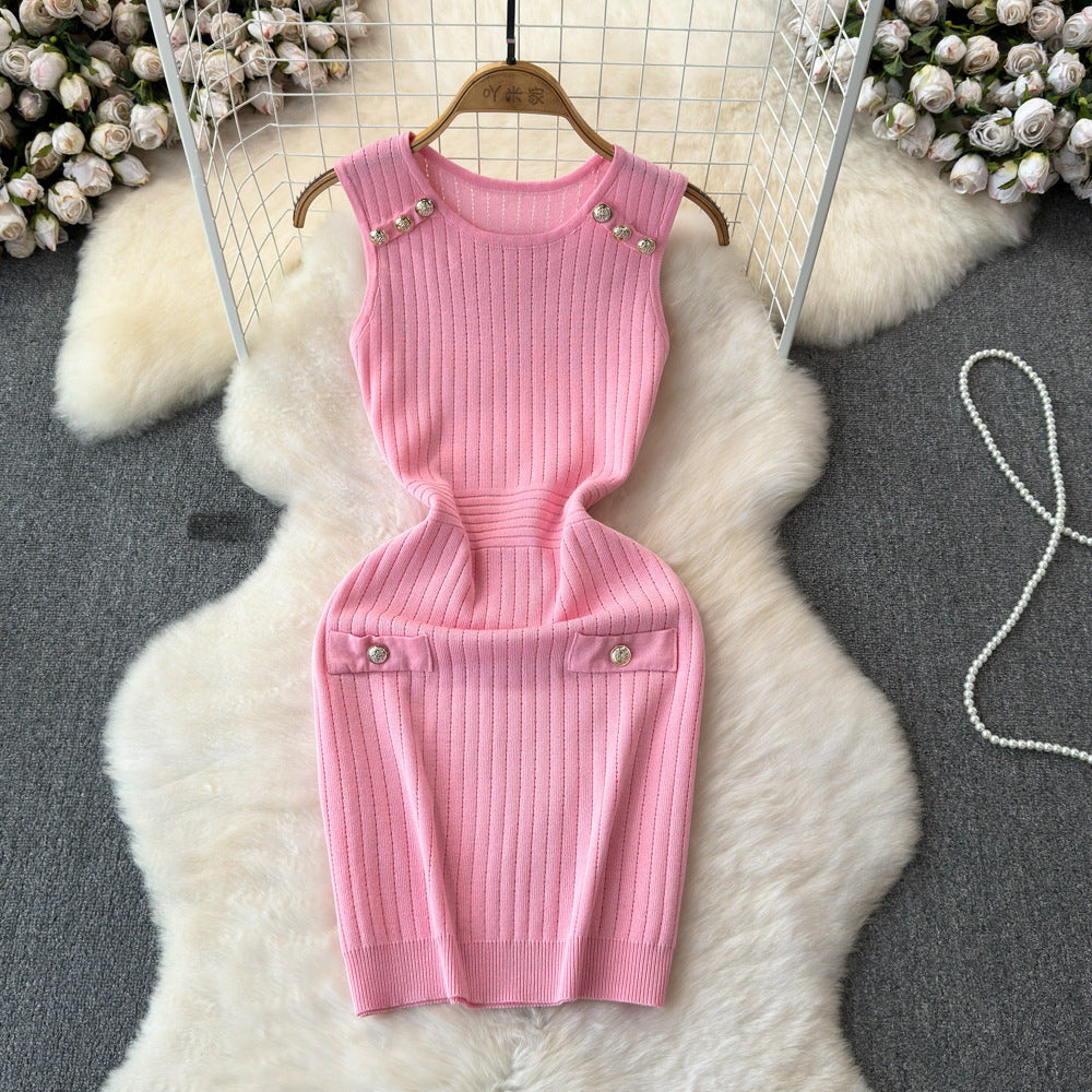 Elegant Inner Match Sleeveless Ice Silk Knitted Dress