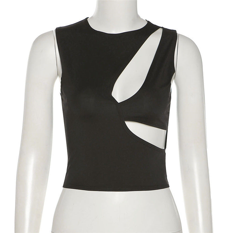 Round Neck Sleeveless Hollow Out Navel Breathable Inner Vest